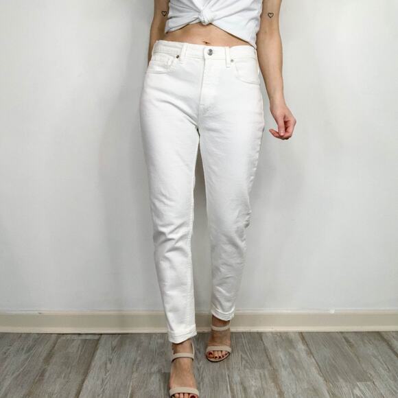 EVERLANE high rise white jeans tapered leg nautical preppy stretch cotton 2768 - Picture 1 of 10